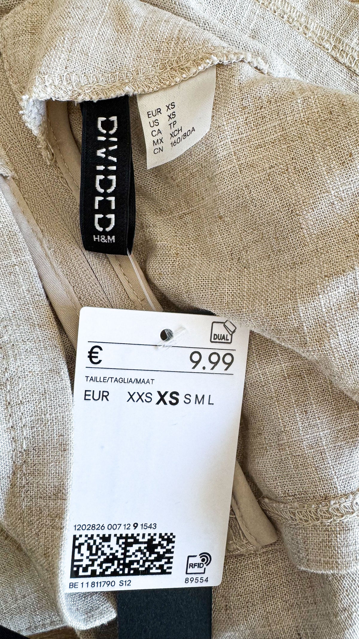 Bustier H&M beige effet lin bandeau sans bretelles taille XS neuf