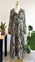 Robe longue motif cachemire col volanté M - Mango