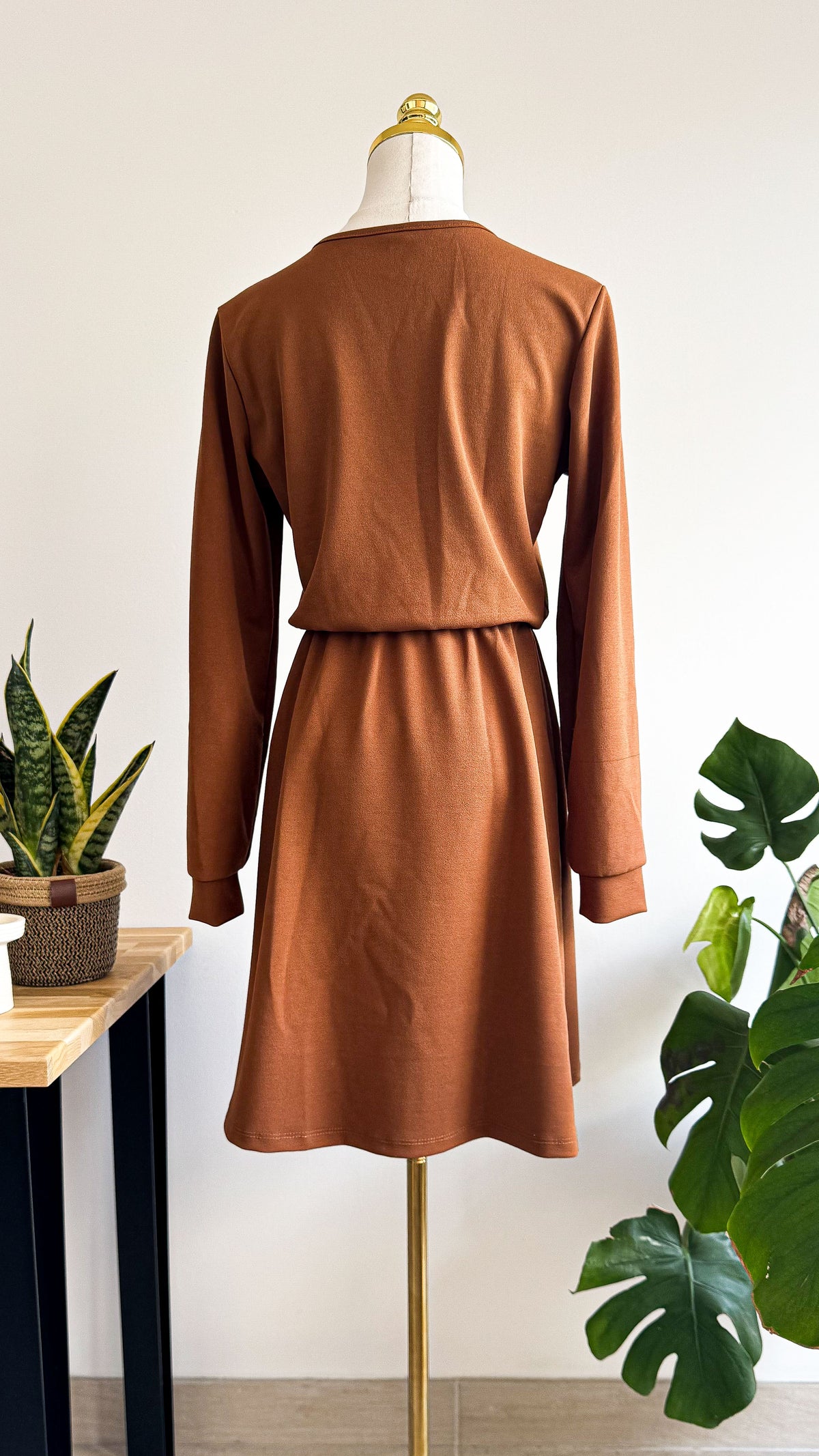 Robe cache-cœur marron manches longues TU - Mira & Co