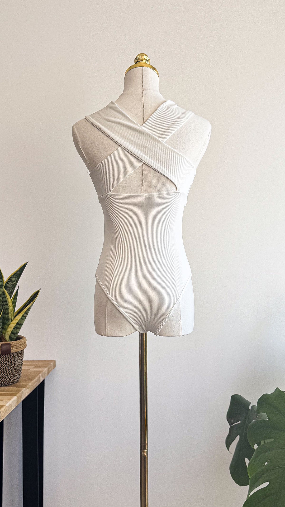 Body blanc croisé Shein côtelé asymétrique sexy chic S