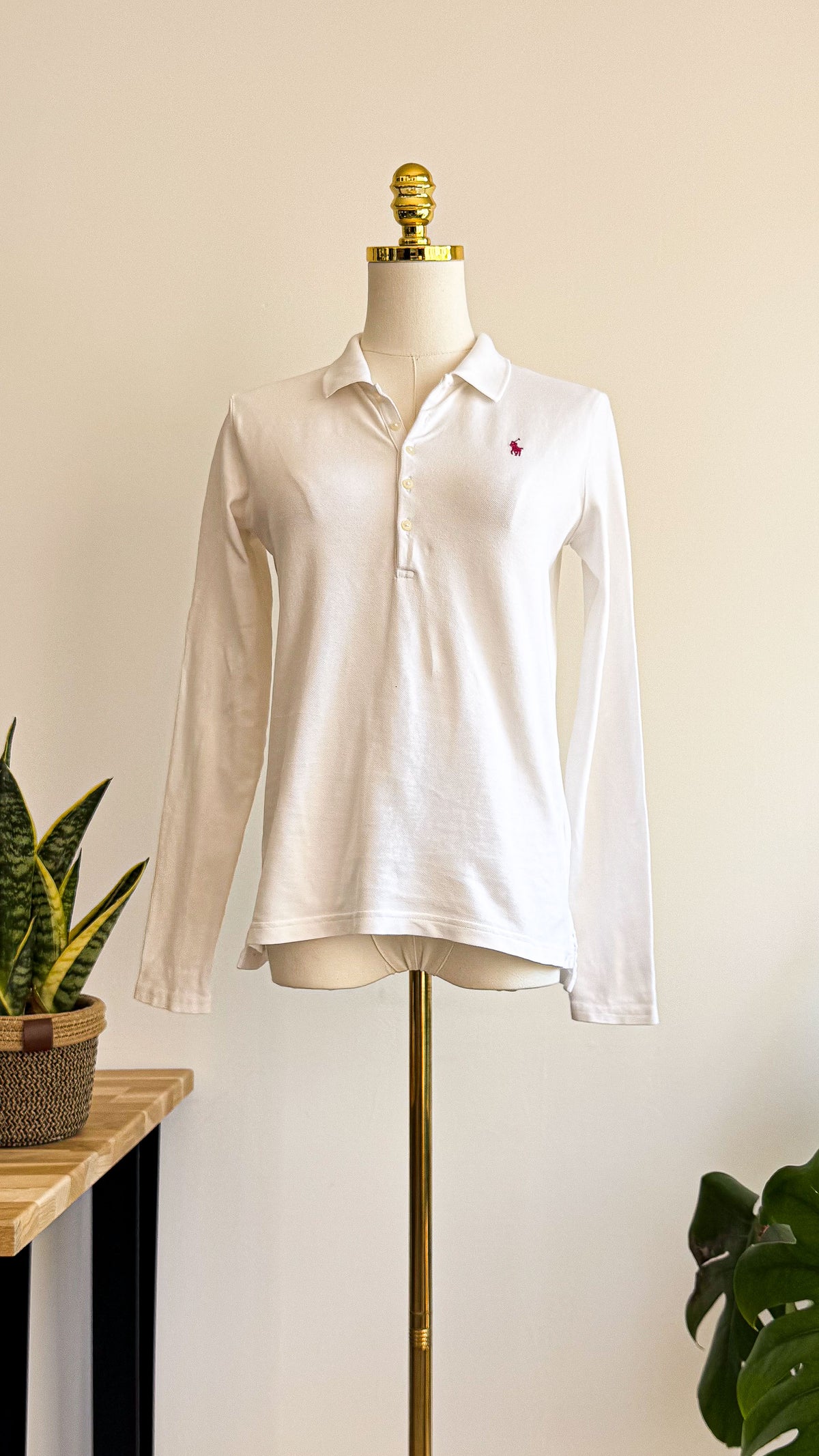 Polo blanc Ralph Lauren manches longues logo brodé taille XL classique