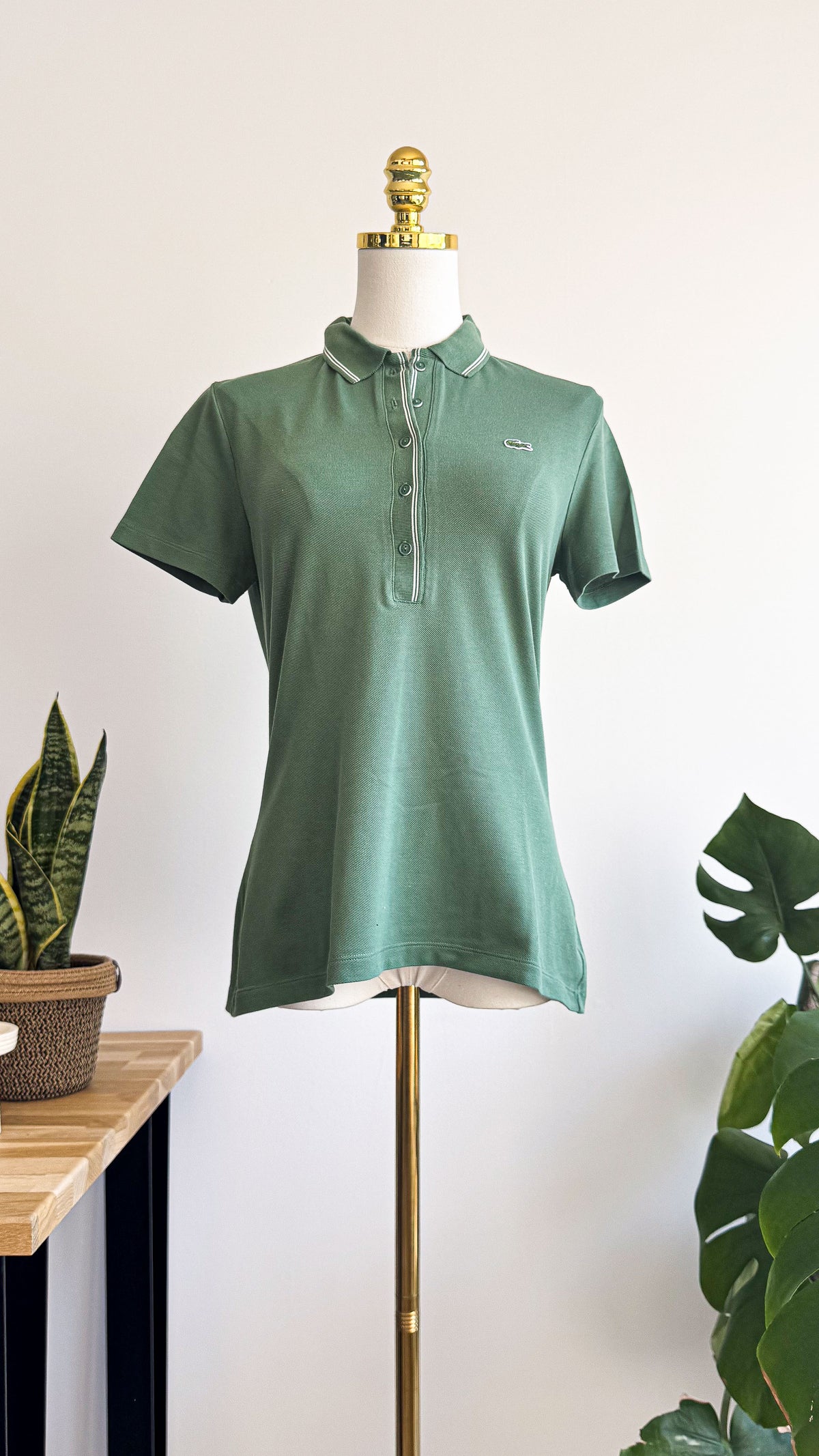 Polo Lacoste vert femme coton stretch col classique taille 38