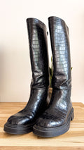 Bottes hautes croco noires chunky 40 - Zara
