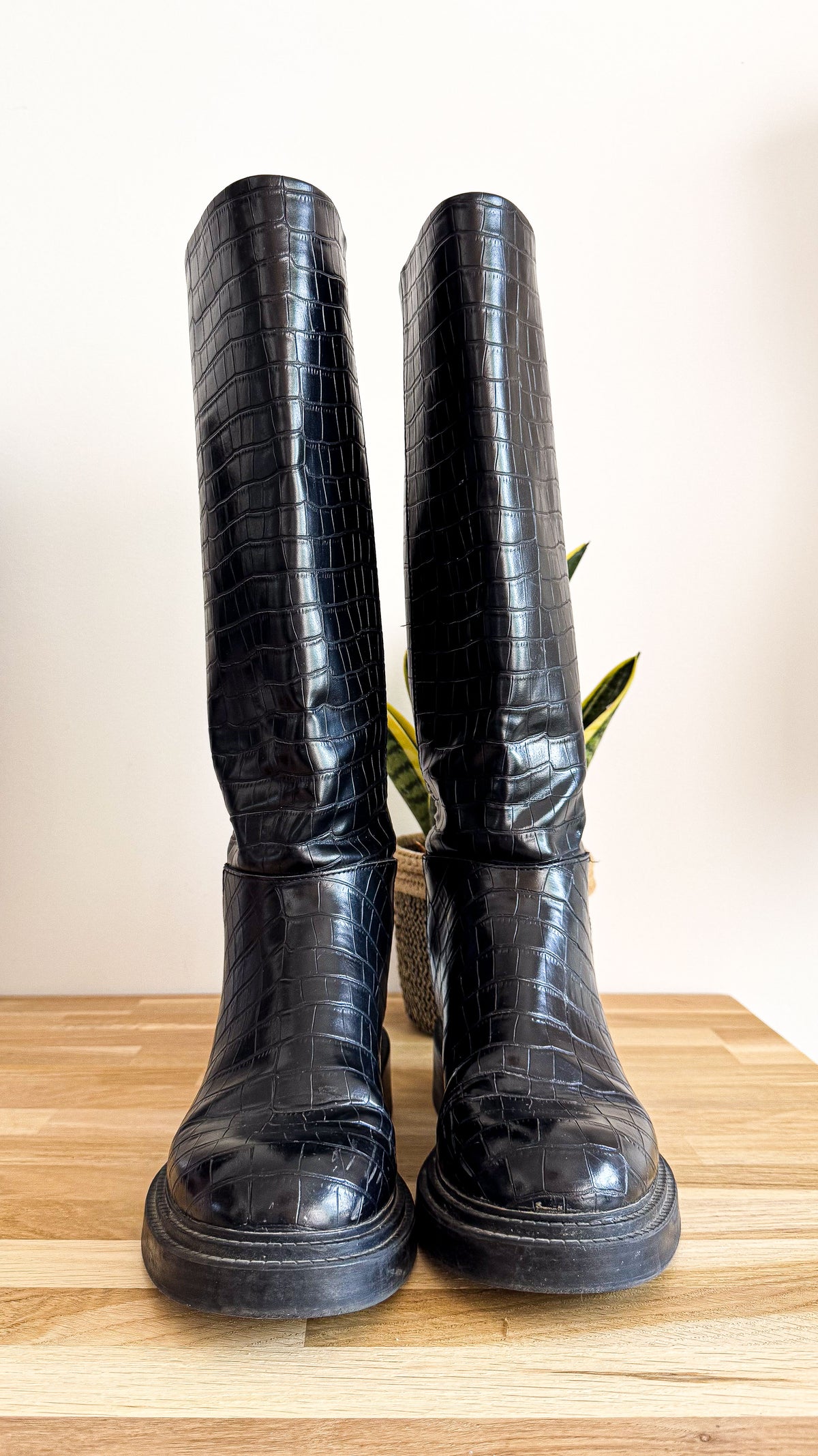 Bottes hautes croco noires chunky 40 - Zara