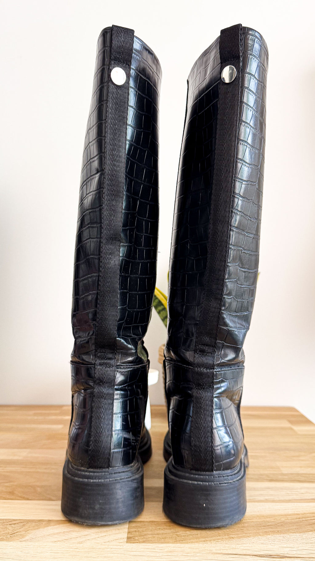 Bottes hautes croco noires chunky 40 - Zara