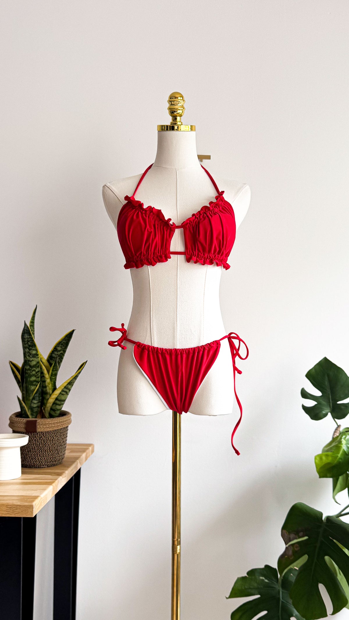 Bikini rouge froncé nouettes M - Shein