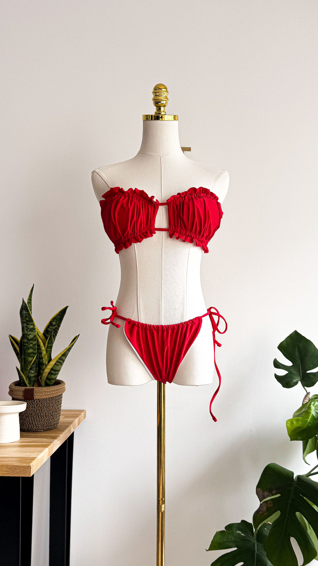 Bikini rouge froncé nouettes M - Shein