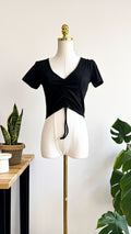 Crop top Zara noir froncé ajustable coton côtelé taille M