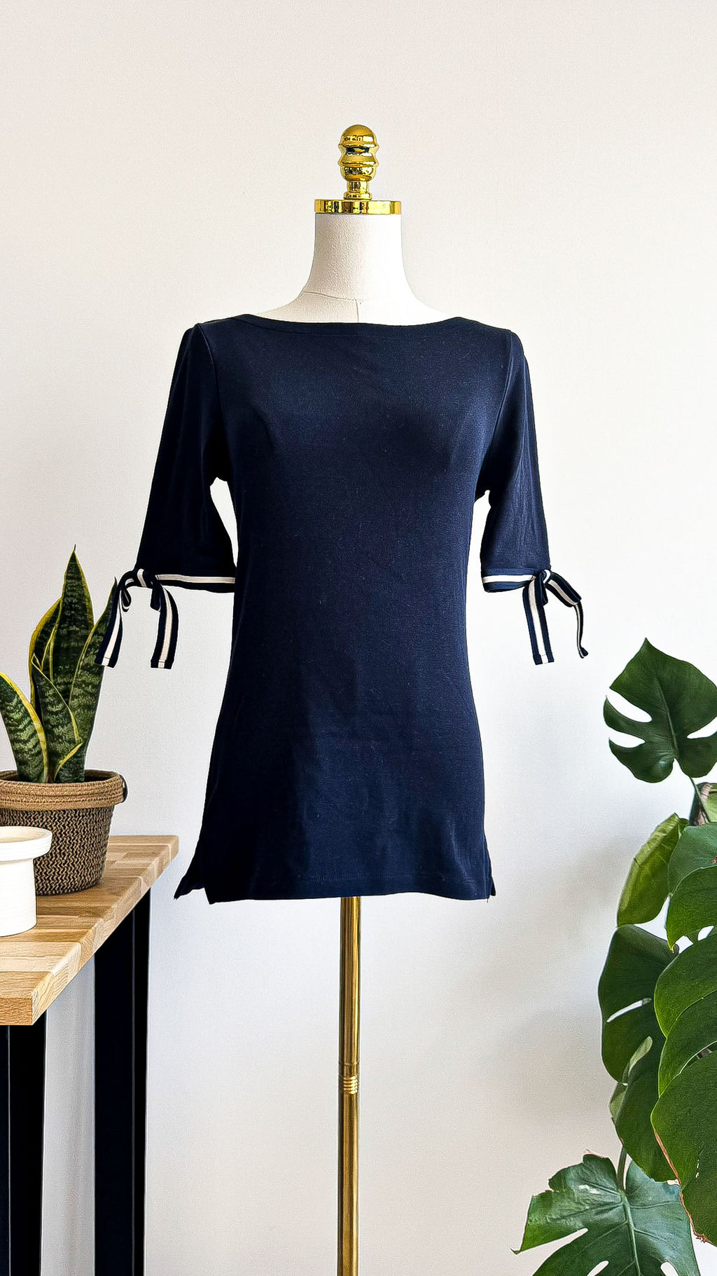 Top Ralph Lauren noir manches nouées élégant col bateau taille M