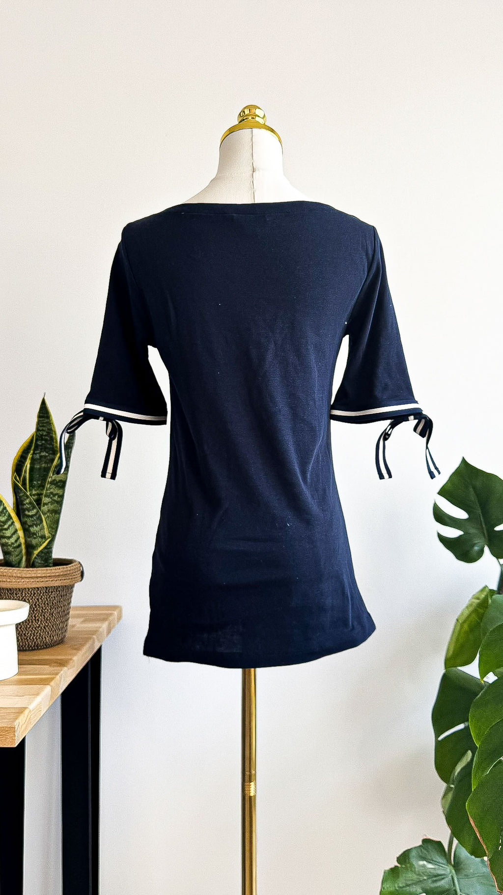 Top Ralph Lauren noir manches nouées élégant col bateau taille M