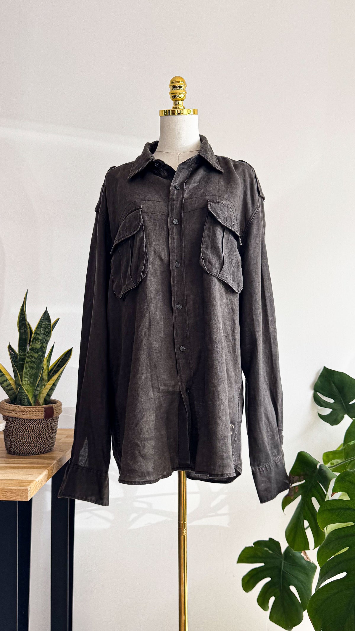 Chemise Esprit lin marron manches longues fluide XXL femme