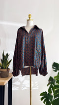 Blouse Remix imprimé graphique bleu orange fluide grande taille unique grande taille