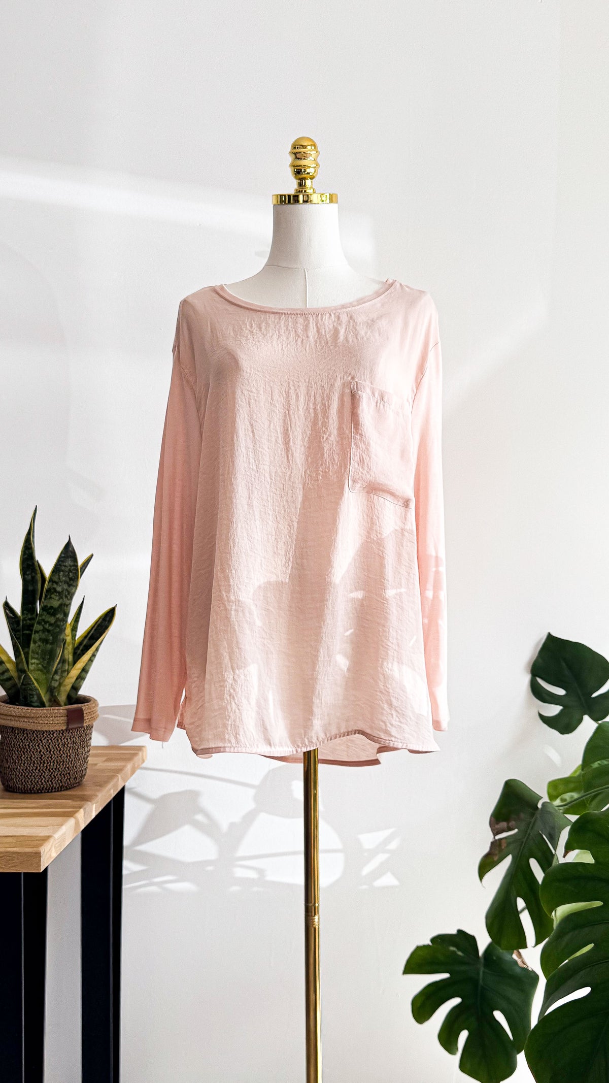 Blouse H&M rose pâle fluide manches longues légère transparente taille XL