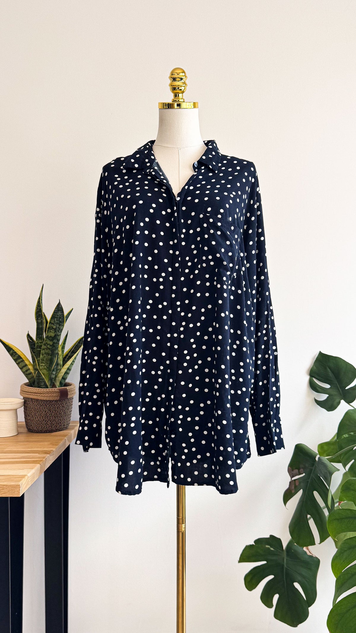 Chemise Kiabi bleu marine à pois fluide grande taille 52