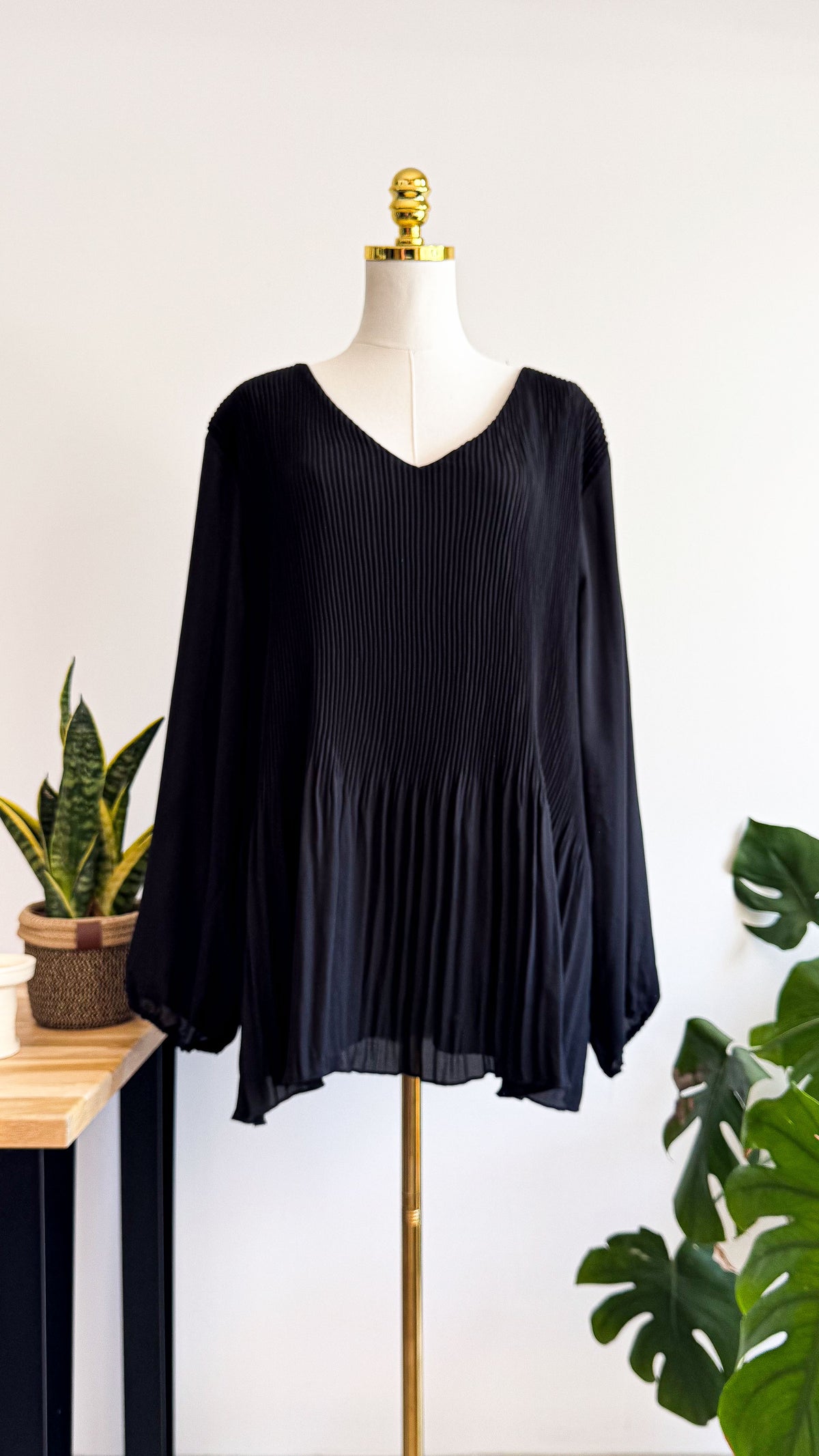 Blouse noire plissée Gémo fluide manches longues taille XL/XXL
