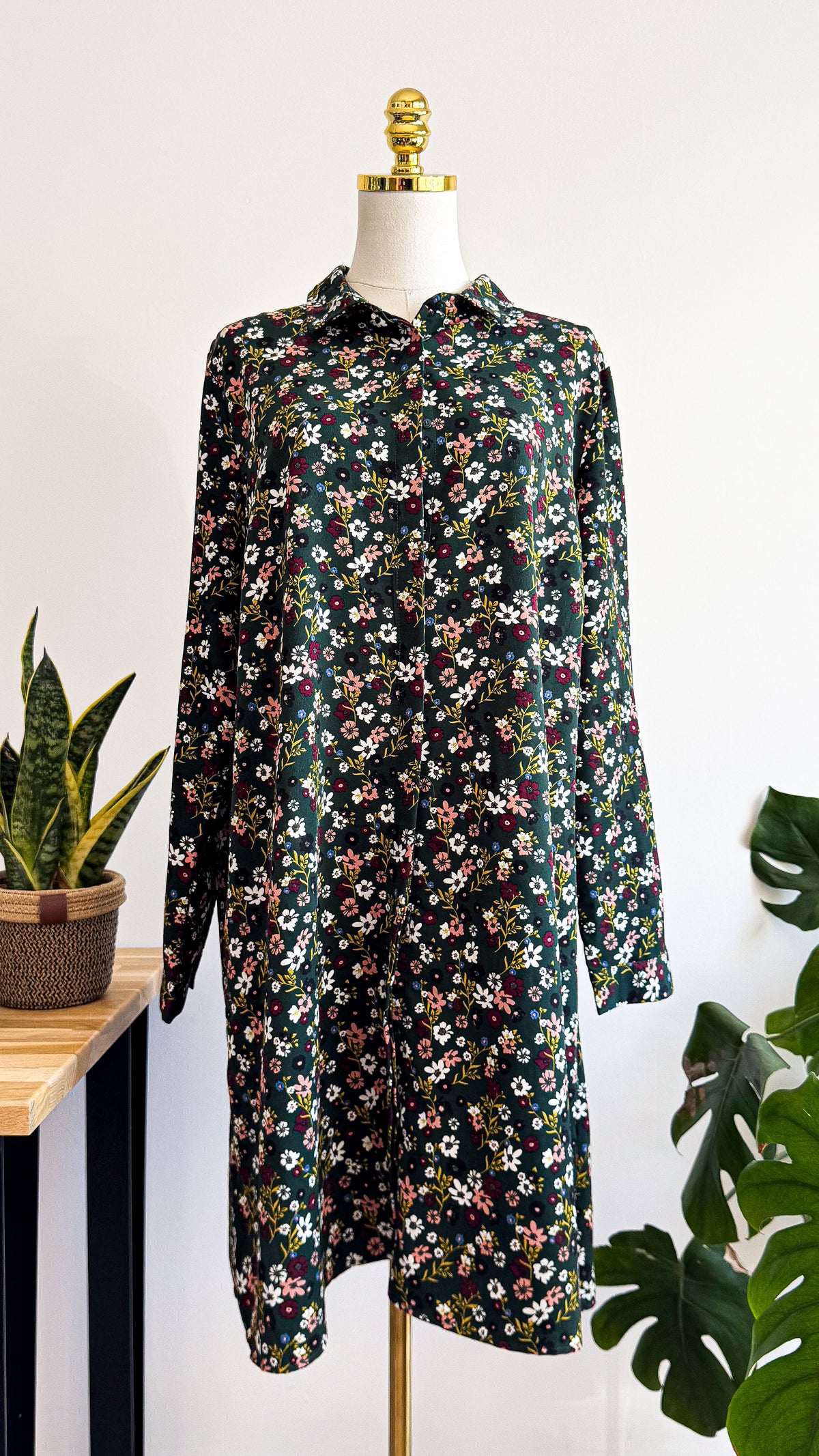 Robe chemise fleurs vert forêt 44 -  Kiabi