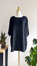 Blouse lin noire brodée Made in Italy oversize grande taille