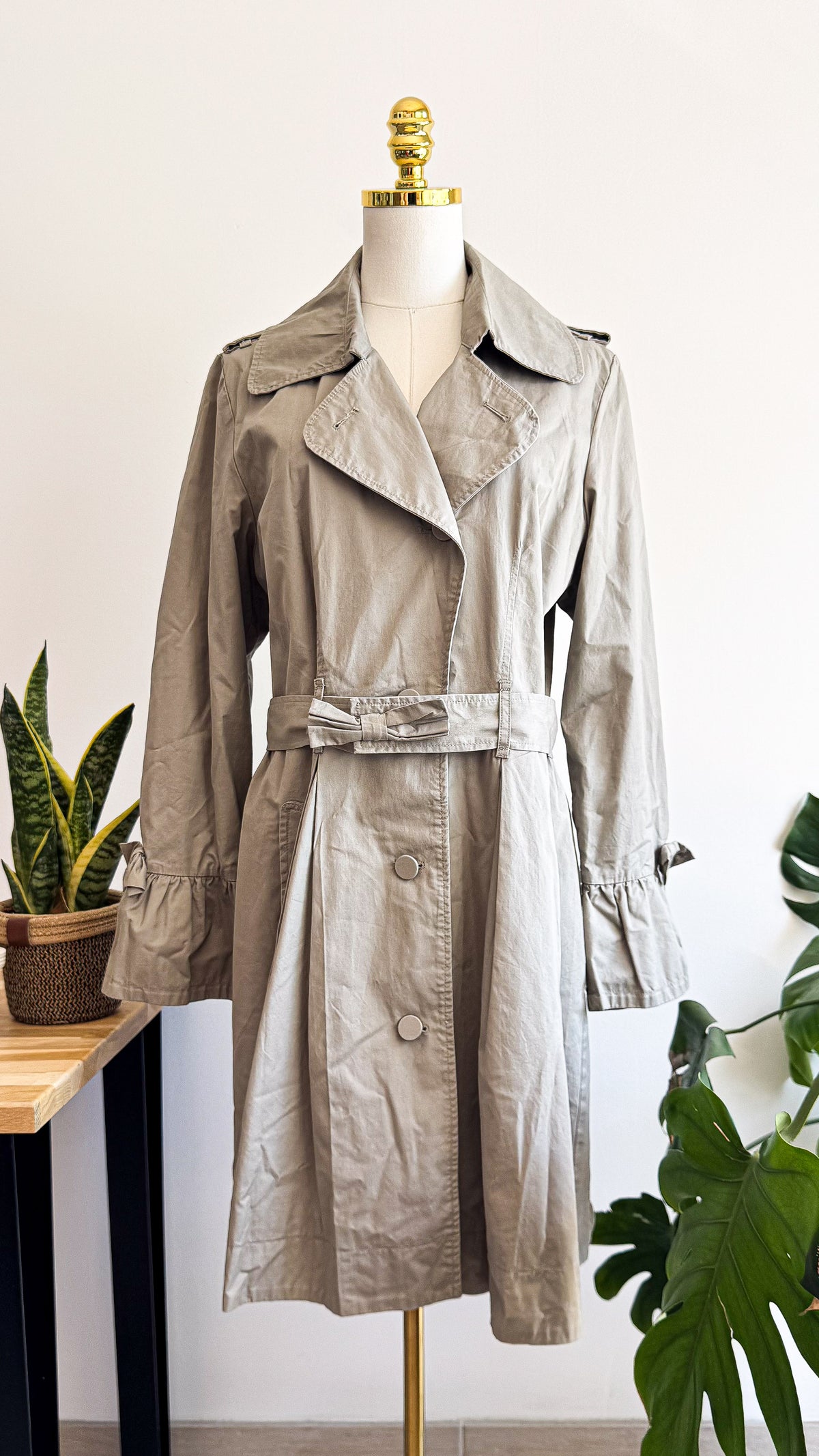 Trench gris Naf Naf femme taille 44 ceinturé détails nœuds