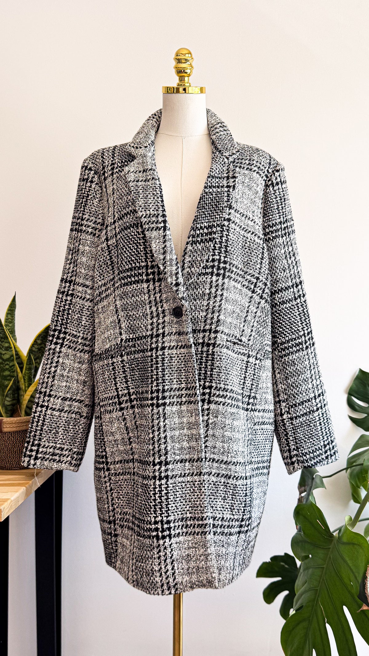 Manteau gris noir Modavista taille 48 motif carreaux oversize