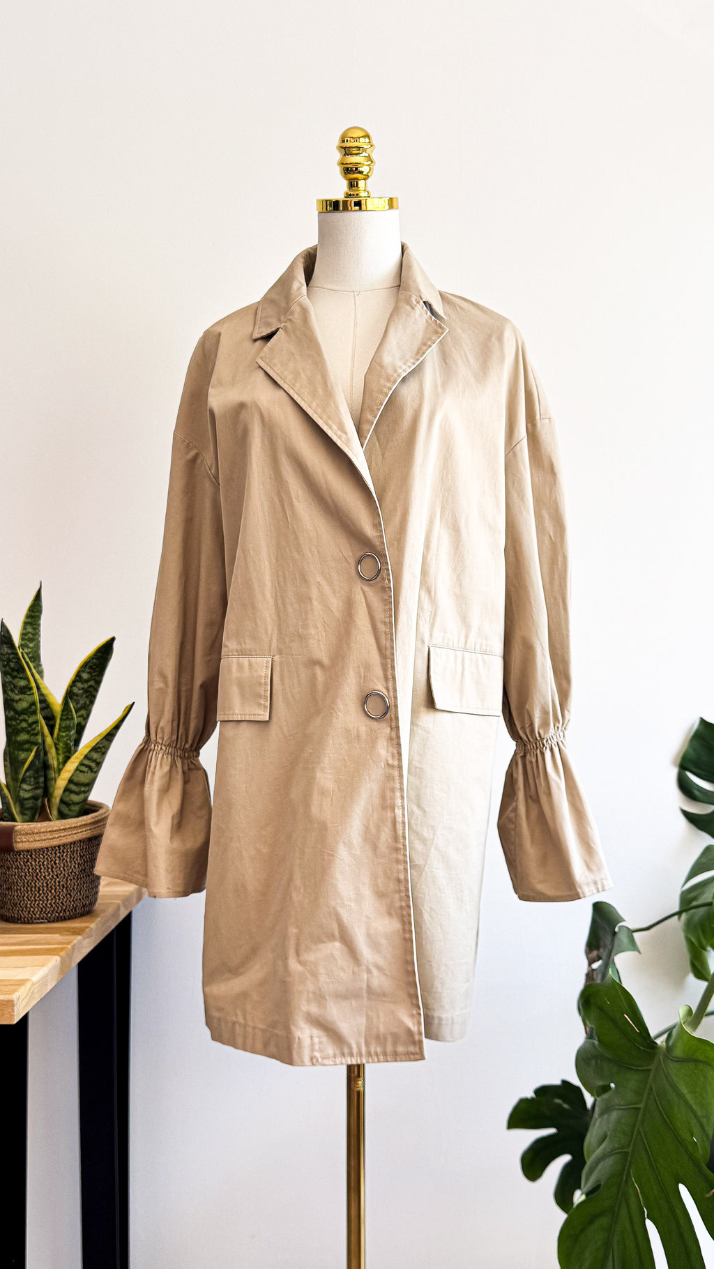 Veste beige Mango coton taille M mi-saison manches bouffantes