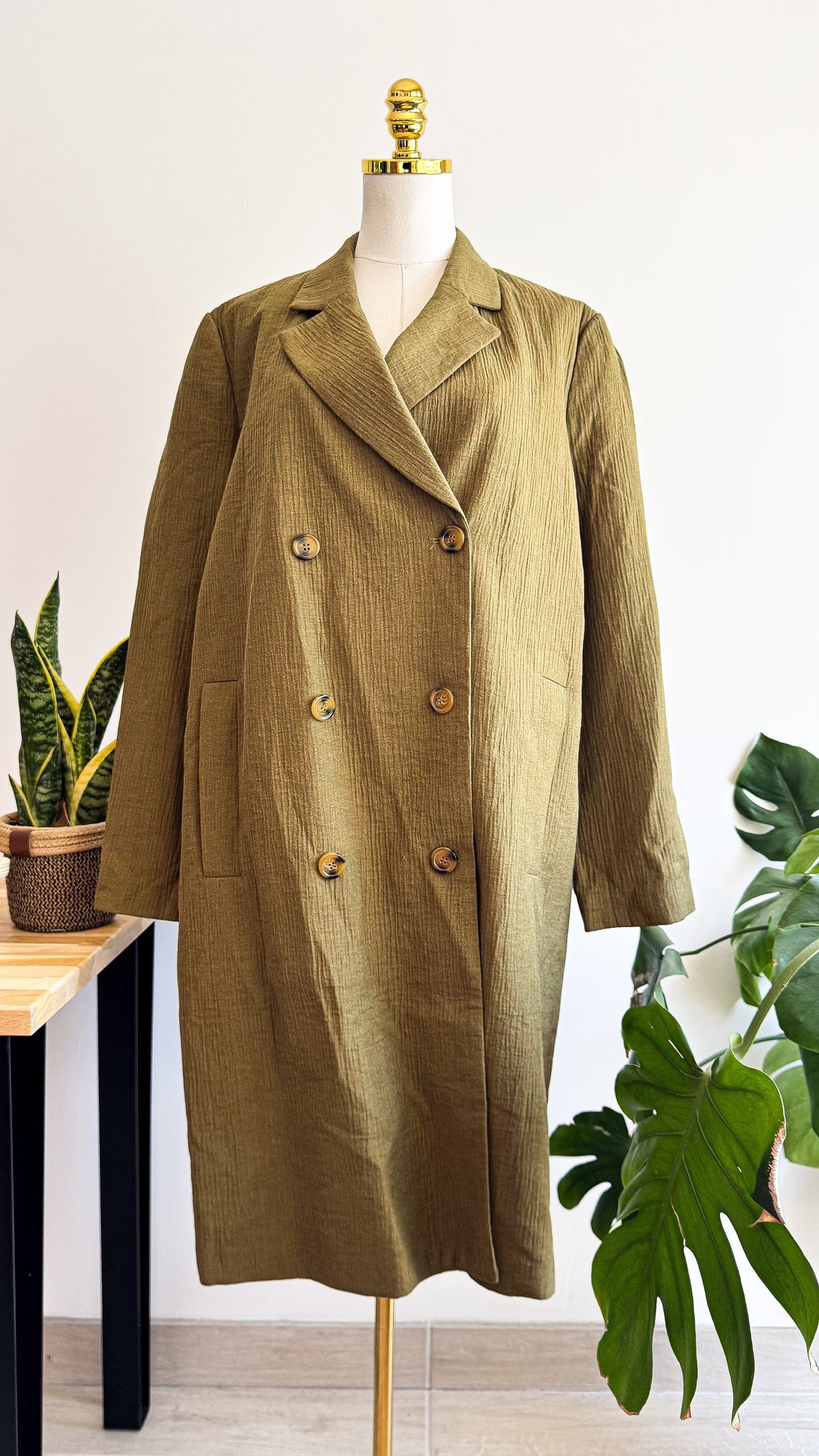 Manteau mi-long kaki La Redoute taille 48 double boutonnage chic