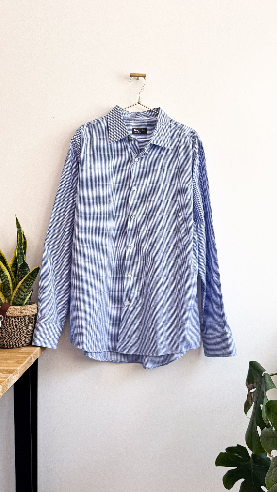 Chemise homme Tex bleu à carreaux taille 43/44 manches longues