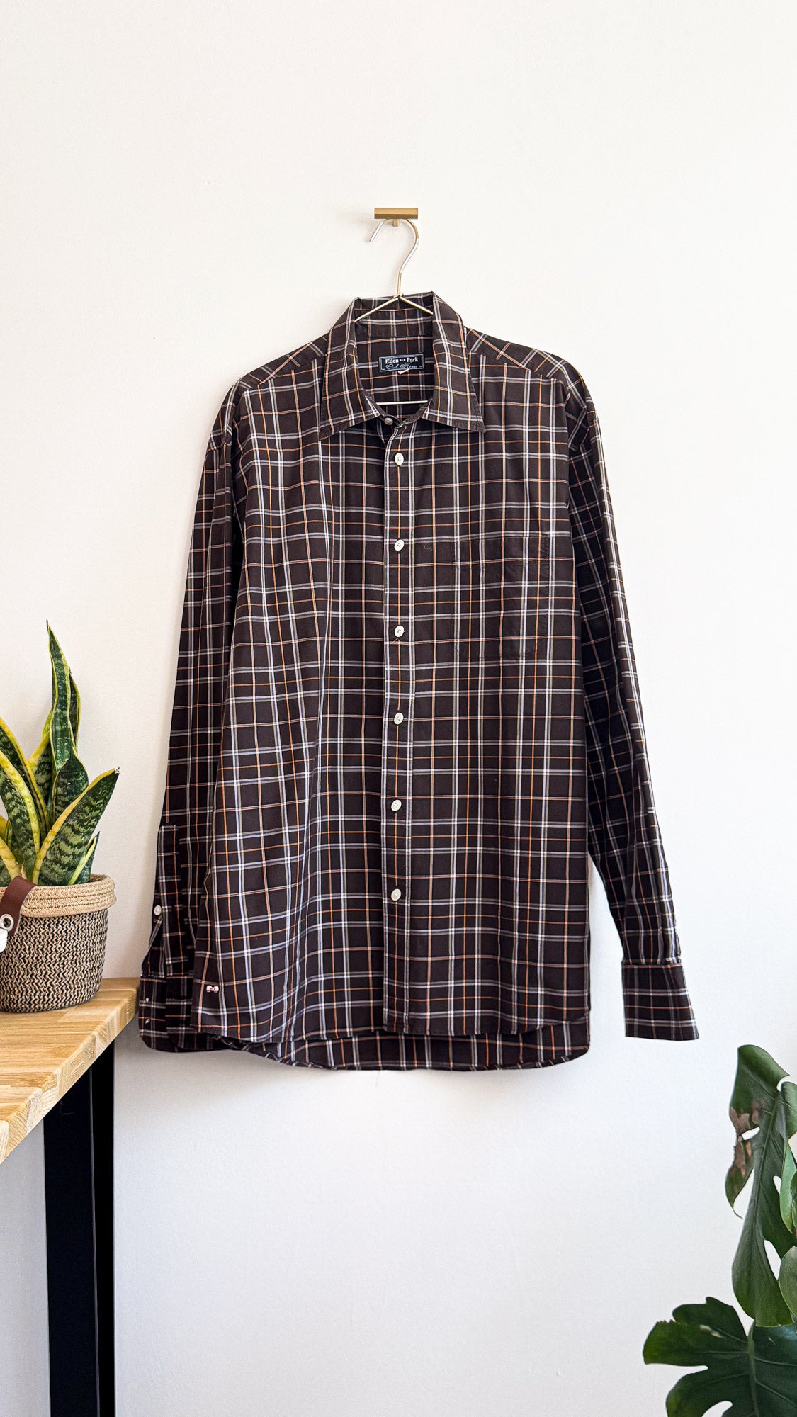 Chemise Eden Park homme carreaux marron coton manches longues taille XL