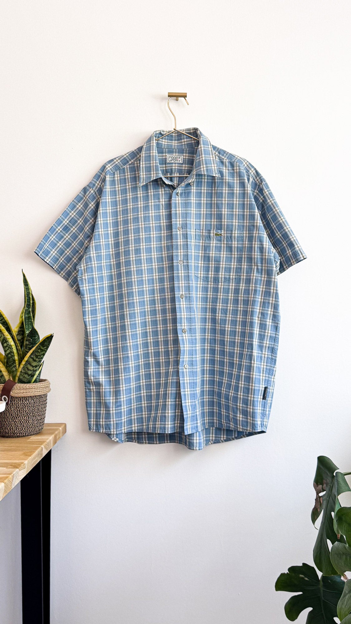 Chemise Lacoste Sport homme carreaux bleu coton manches courtes taille 42
