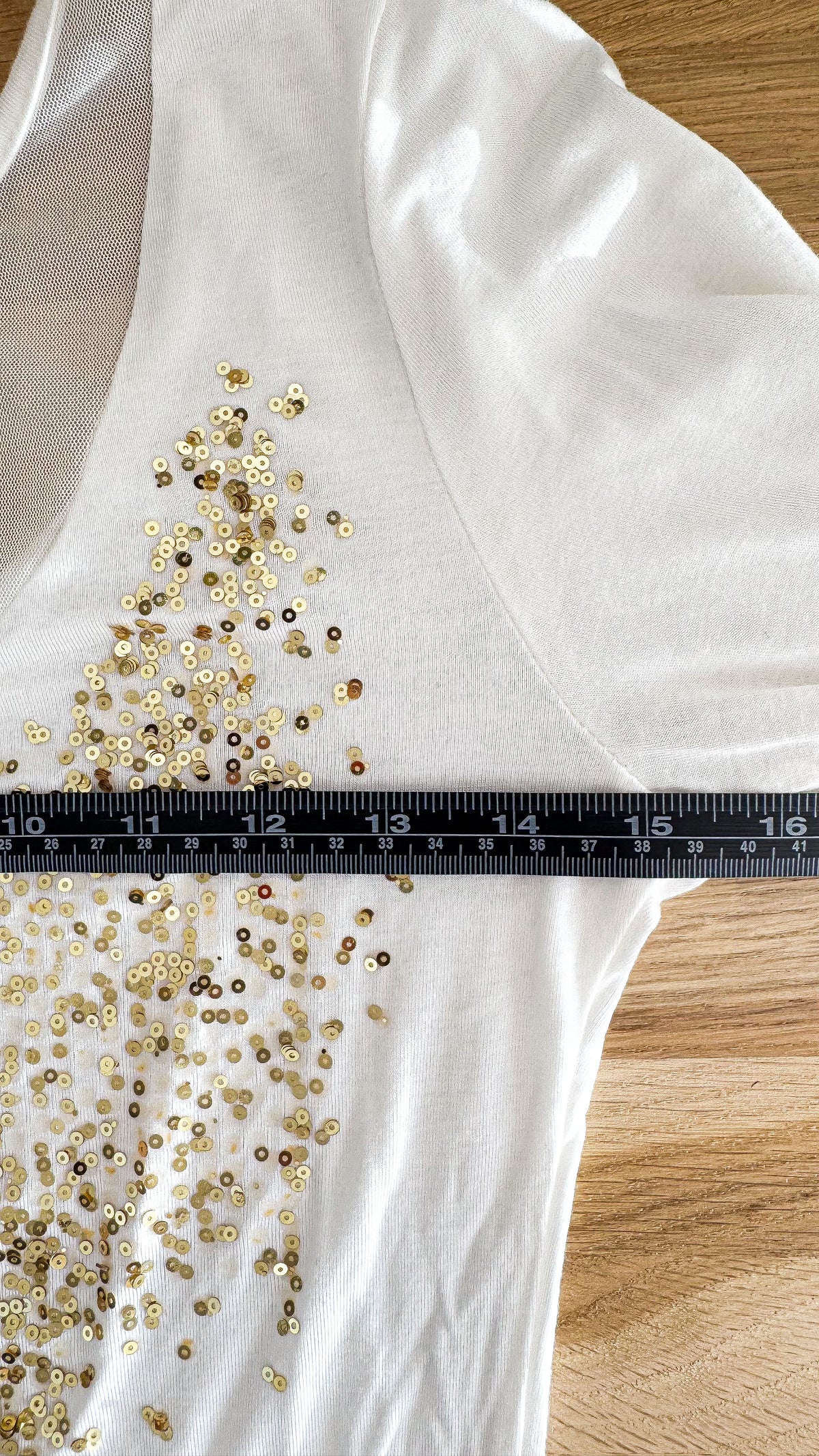 Body blanc Evita sequins dorés manches longues soirée taille S/M