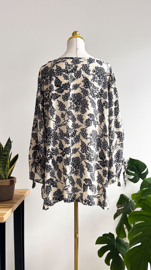 Blouse Gémo grande taille imprimé noir et beige fluide manches longues XXL