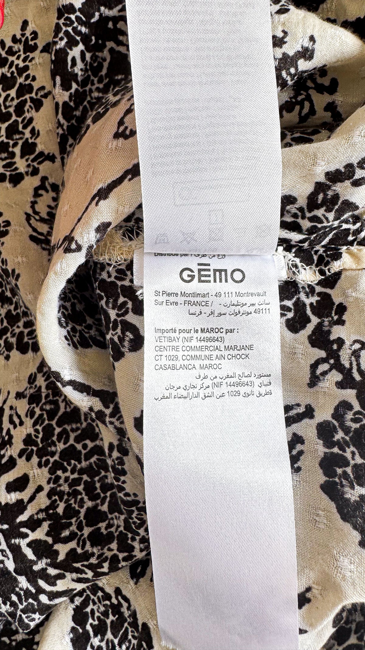 Blouse Gémo grande taille imprimé noir et beige fluide manches longues XXL