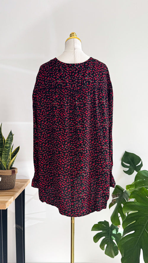 Blouse Kiabi noire imprimé rouge fluide manches longues taille 50/52
