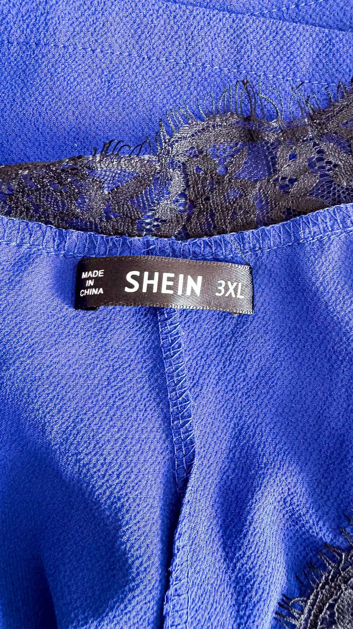 Blouse Shein bleu électrique dentelle grande taille 3XL