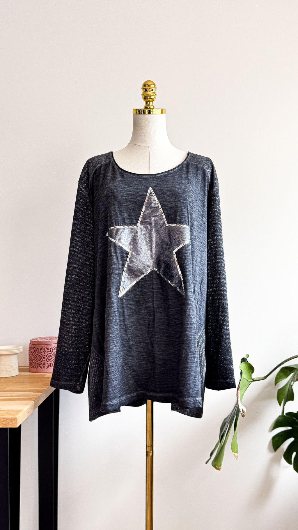 Pull étoile Ulla Popken gris pailleté grande taille 50/52