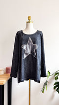 Pull étoile Ulla Popken gris pailleté grande taille 50/52