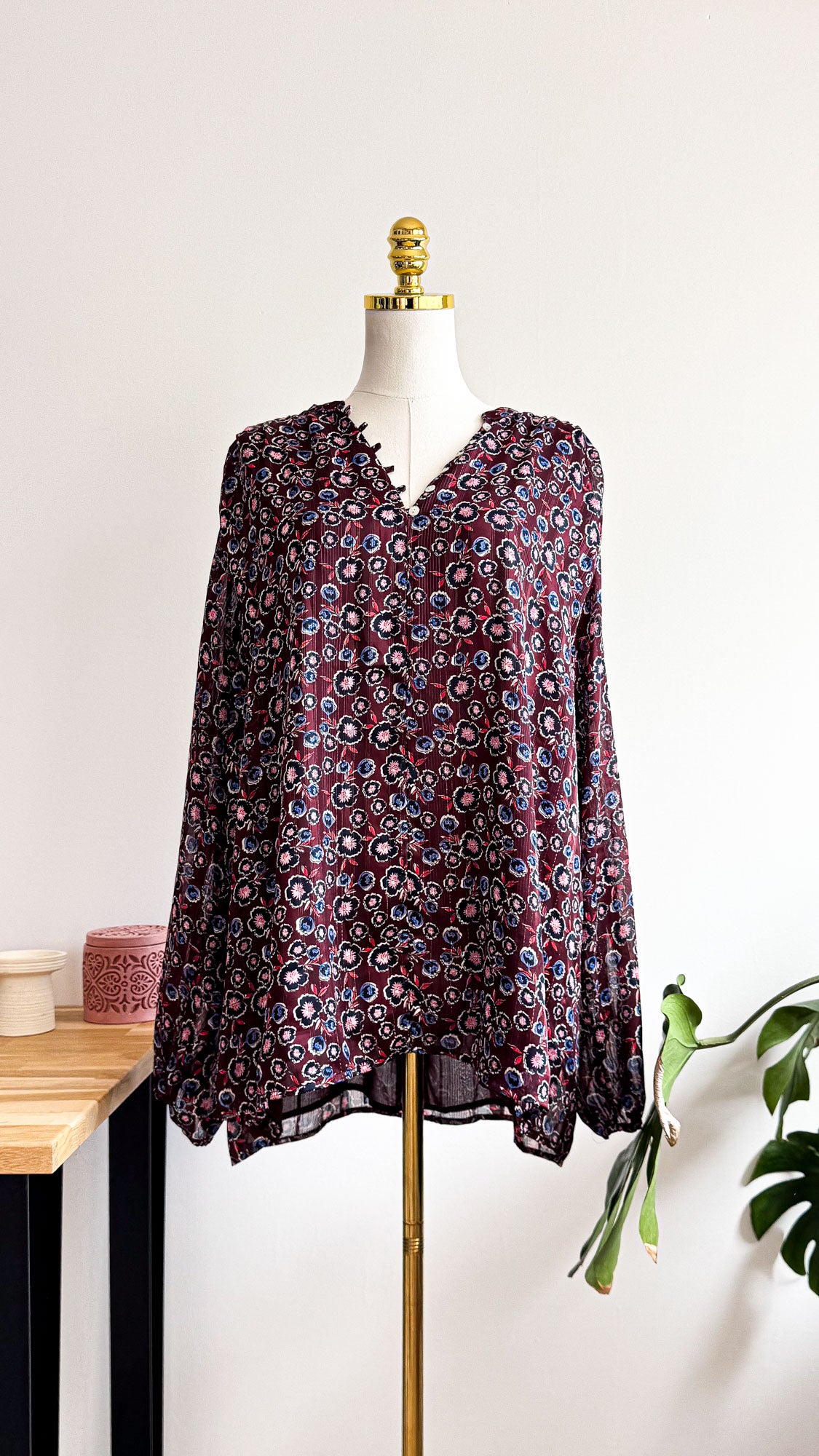 Blouse Kiabi bordeaux fleurie grande taille 50/52