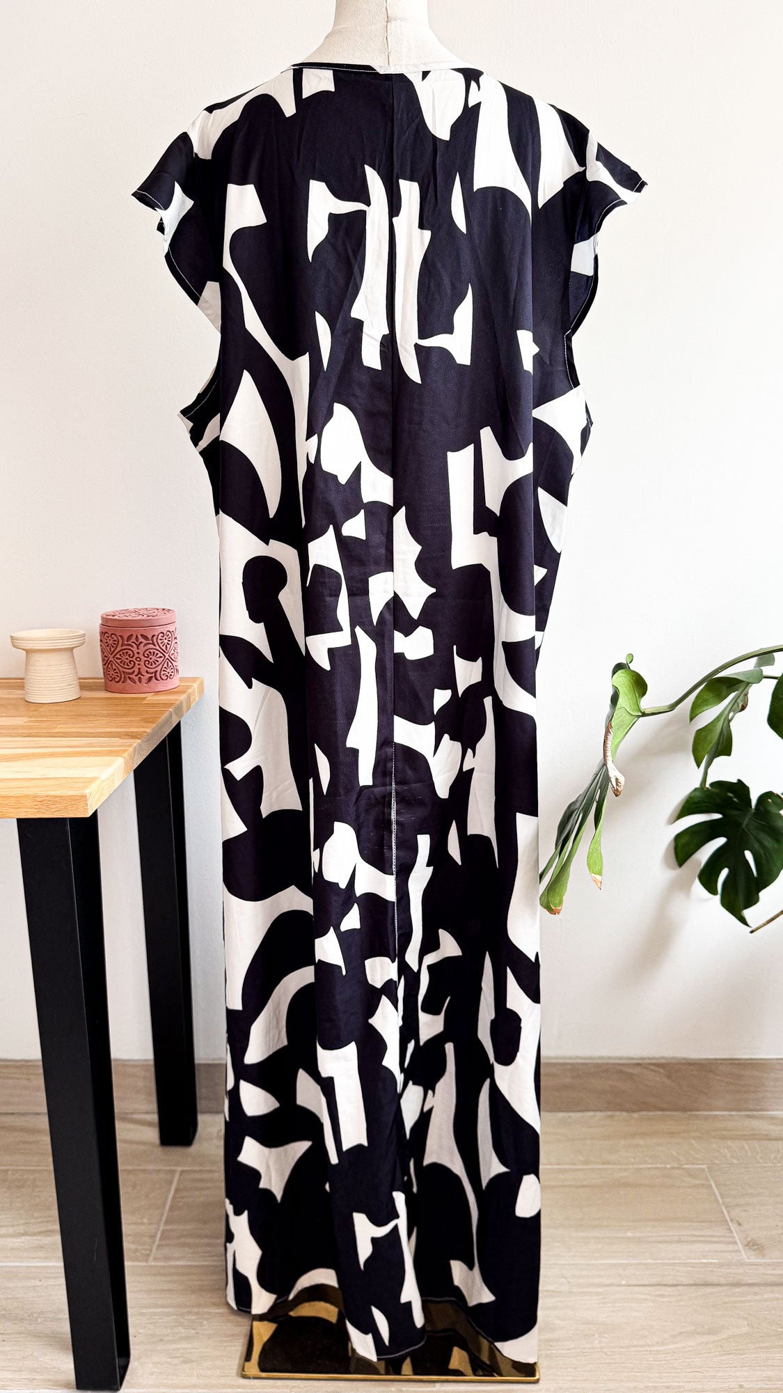 Robe kaftan imprimé abstrait noir/blanc 5XL