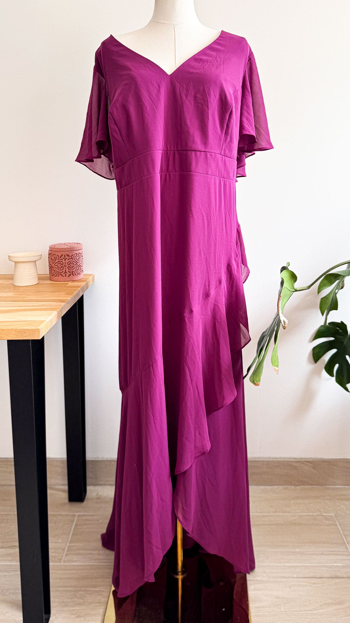 Robe cérémonie fuchsia col V drapée 5XL - Ever Pretty