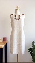 Robe lin perles bois col V 40 - Burton of London