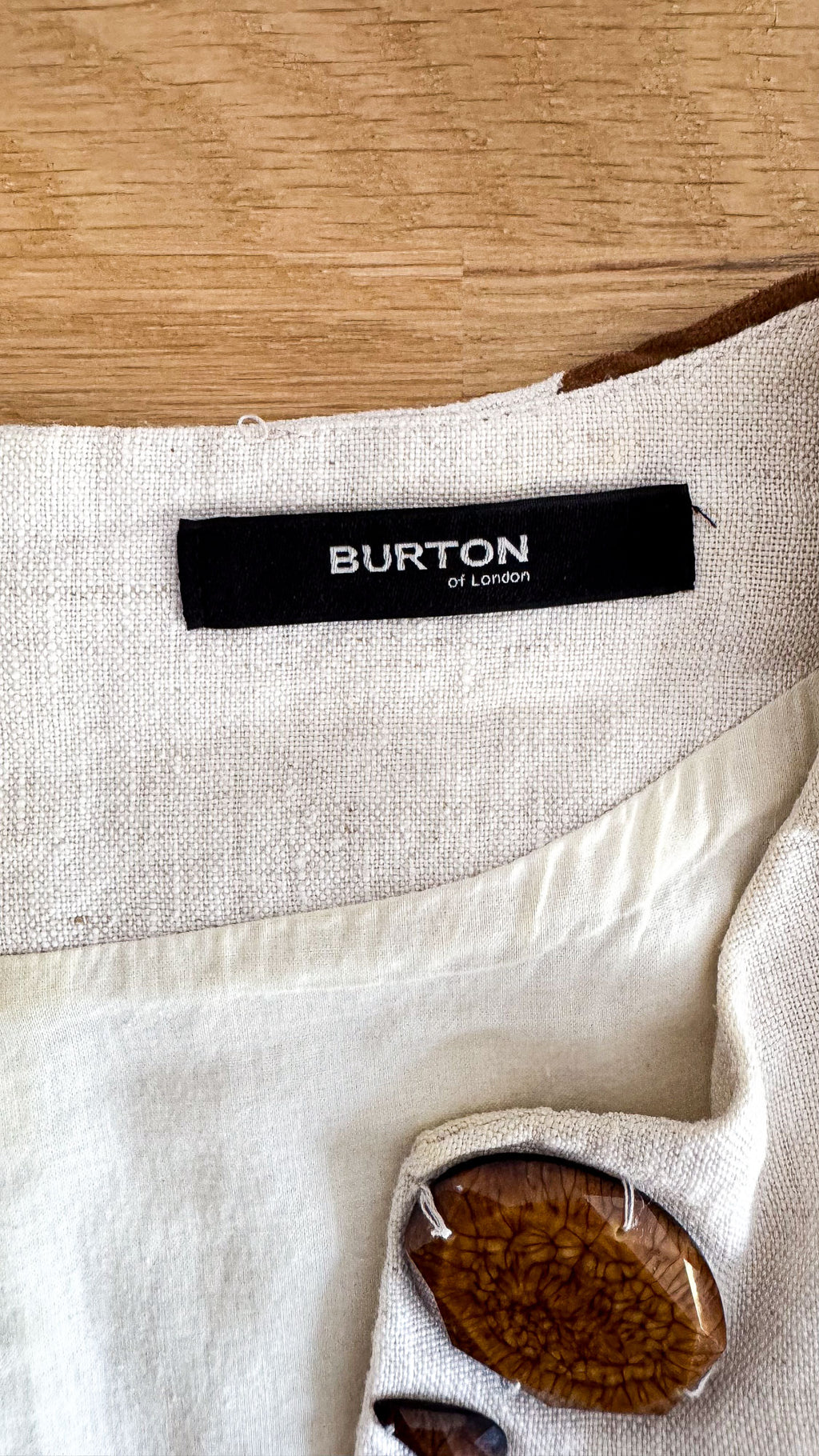 Robe lin perles bois col V 40 - Burton of London