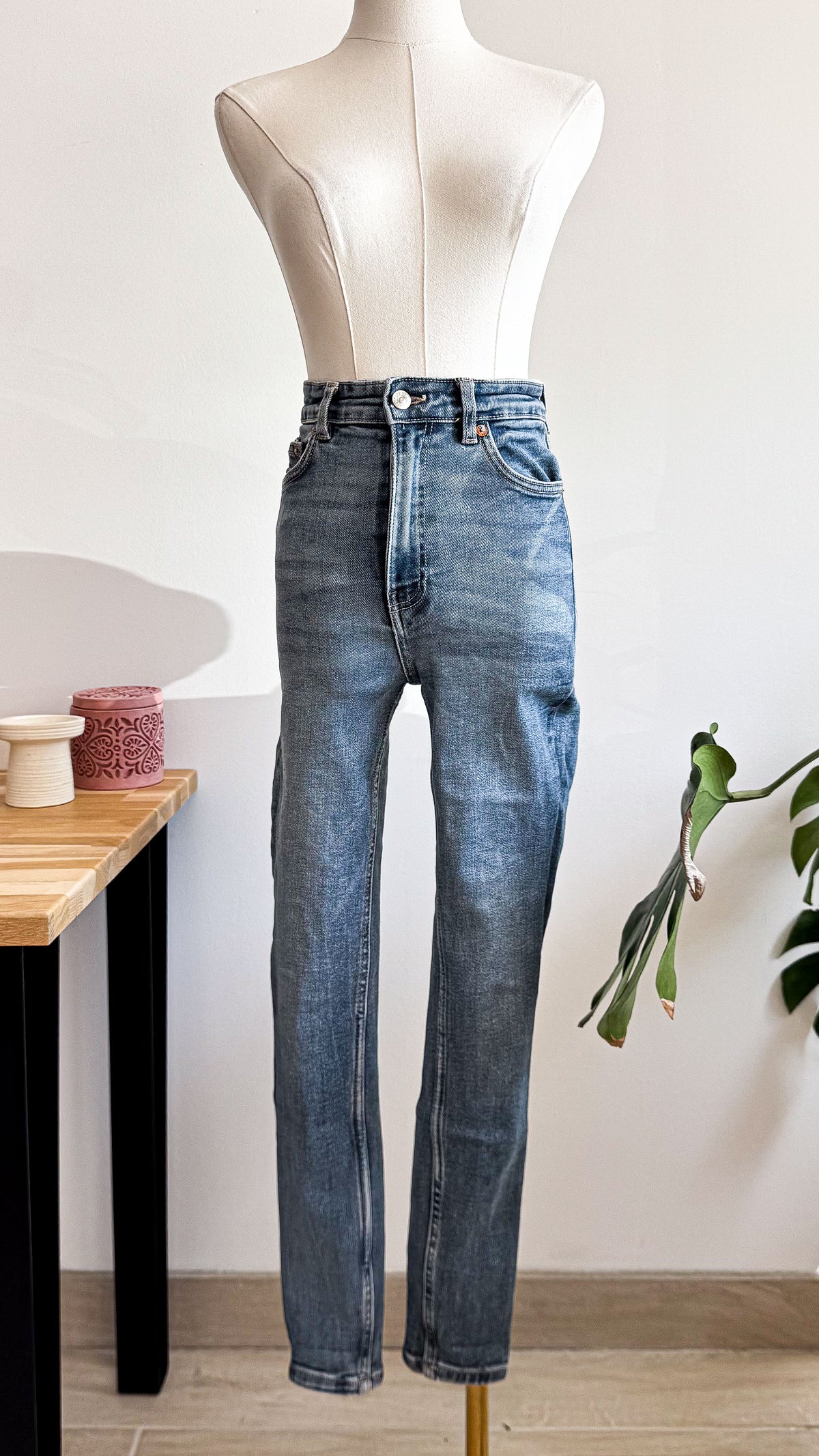 Jean skinny bleu taille haute passant à recoudre 36 - Zara