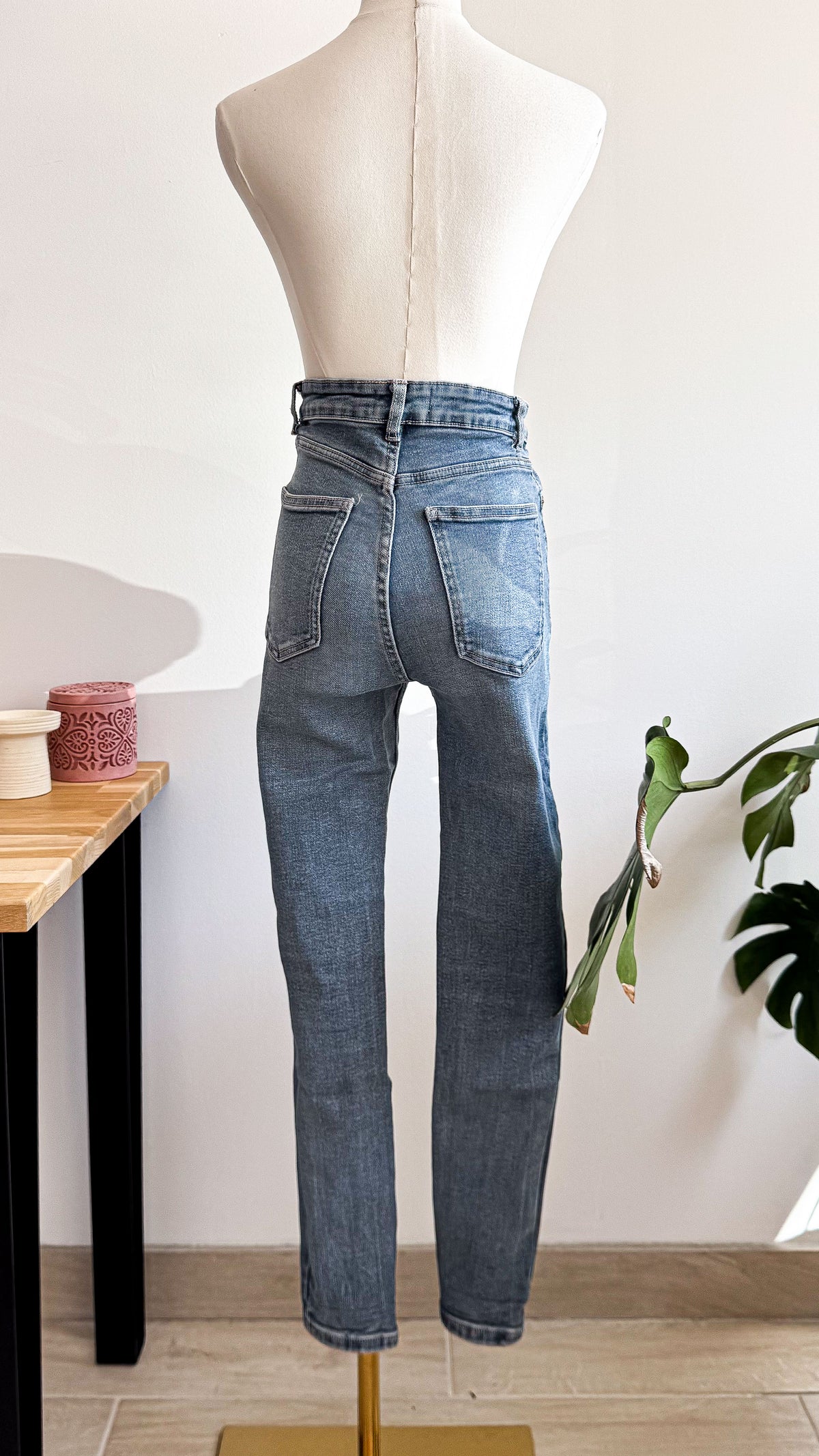 Jean skinny bleu taille haute passant à recoudre 36 - Zara