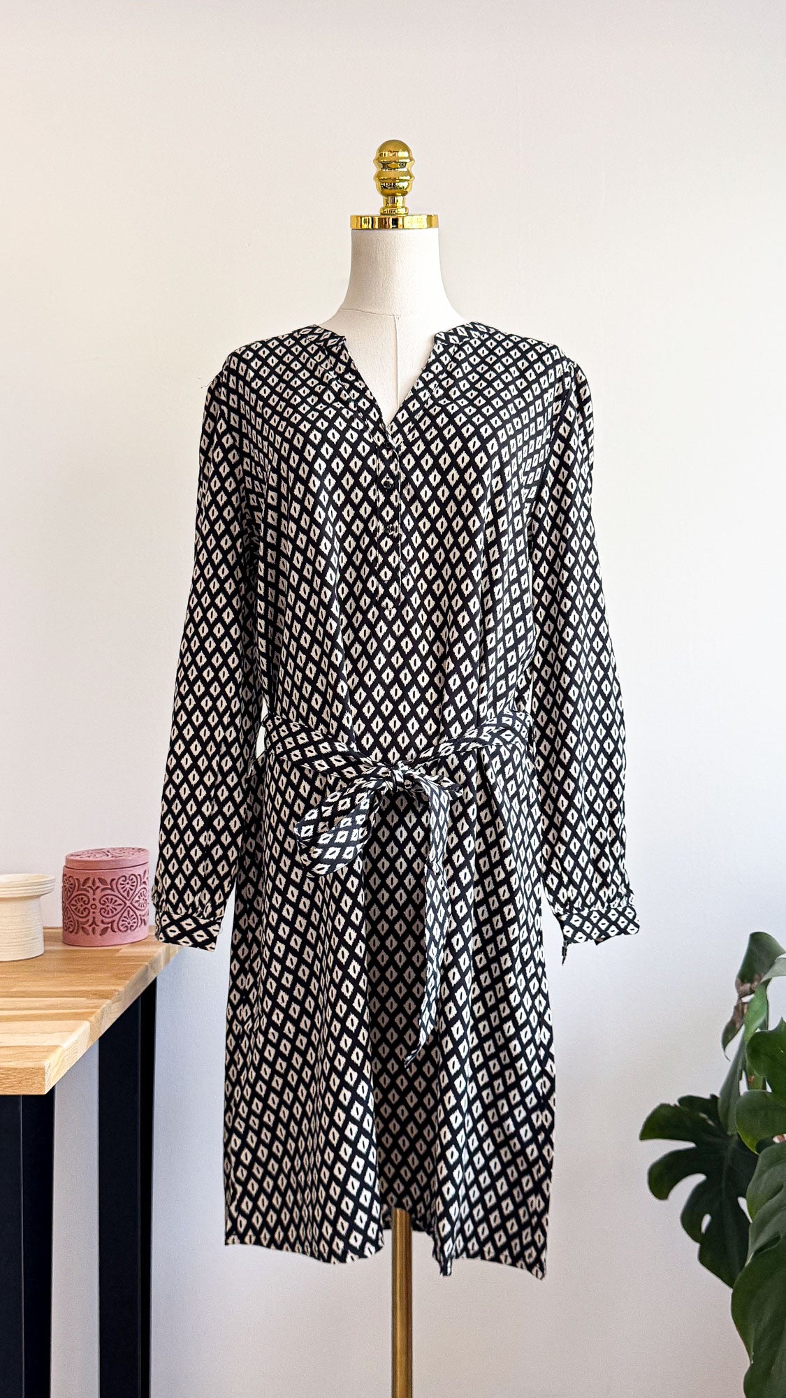Robe longue motif ikat manches longues M - Deeluxe