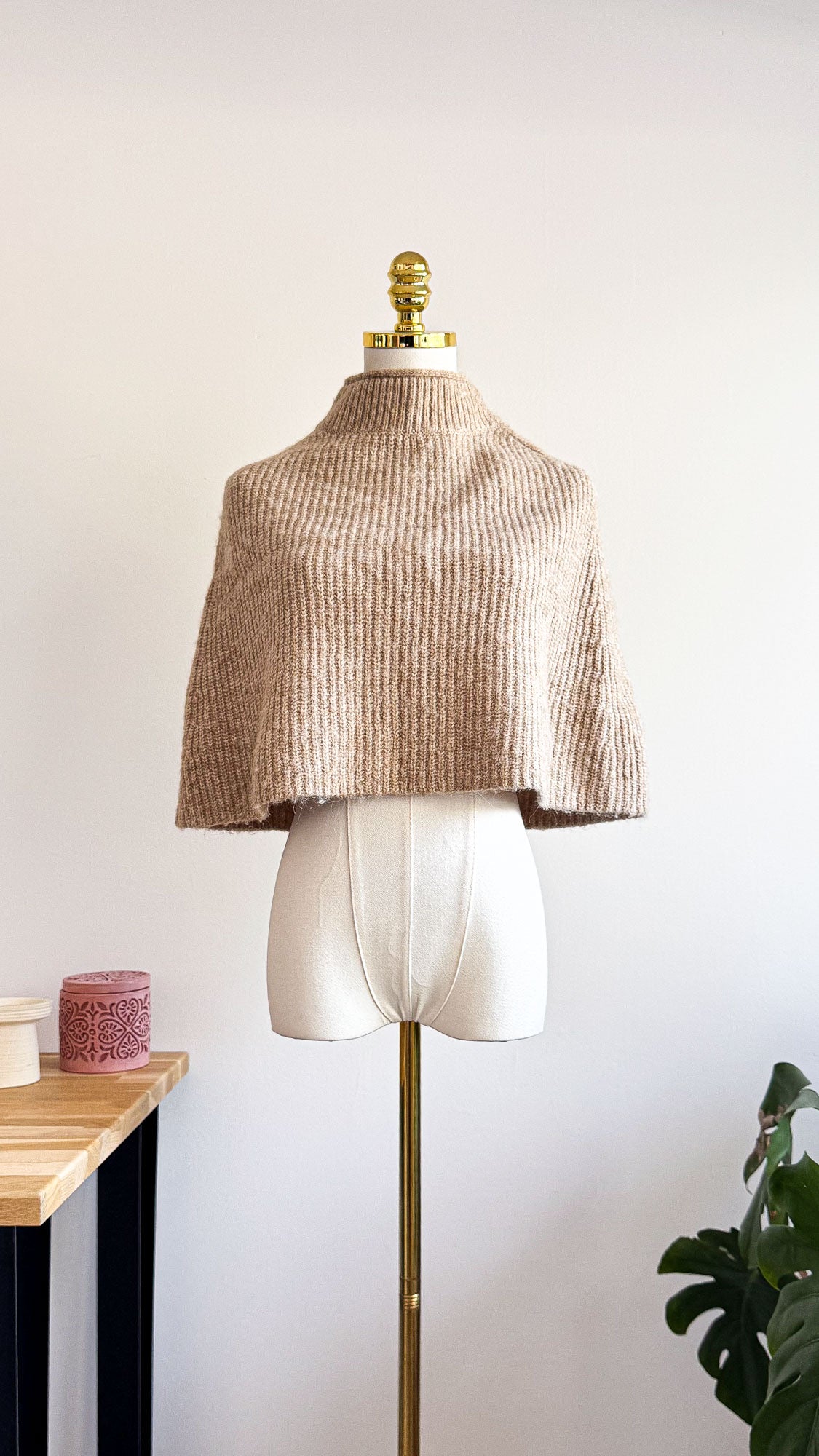 Poncho Zara beige col montant M laine alpaga voir neuf