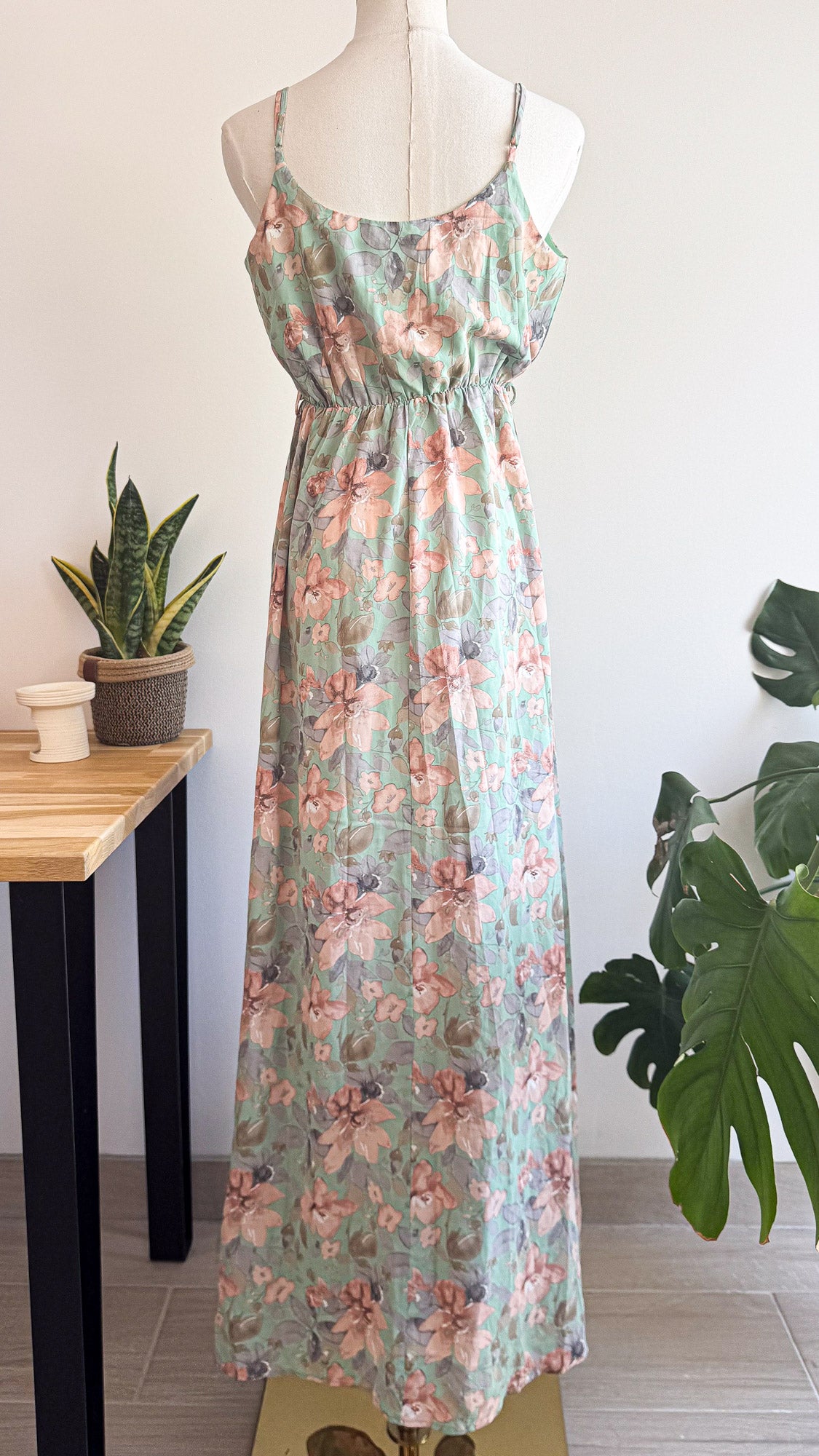 Robe longue fleurie vert sauge Emma Ella Paris T.S boho mariage été