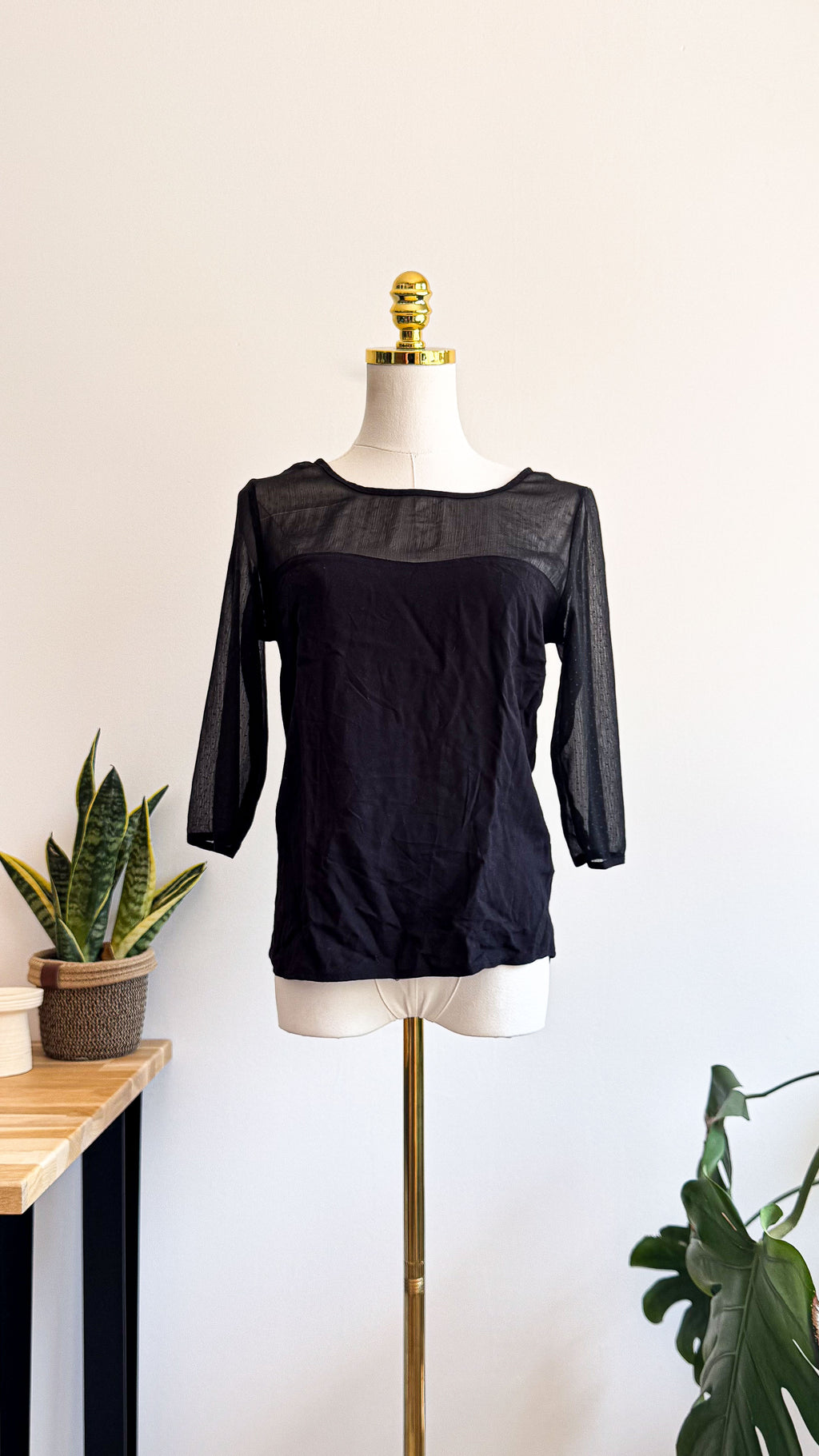 Blouse Mim femme XS noire voile plumetis dos ajouré