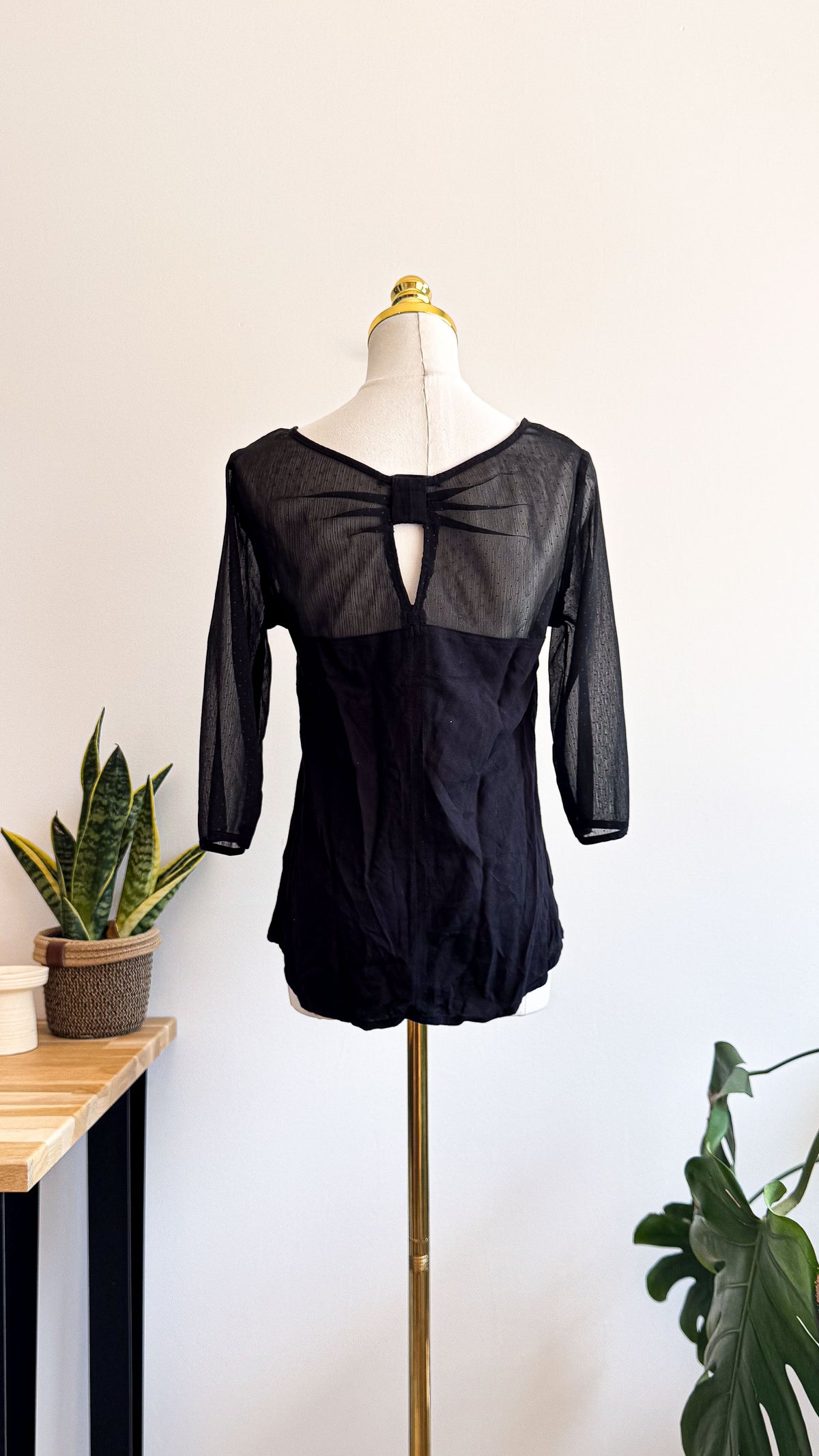 Blouse Mim femme XS noire voile plumetis dos ajouré