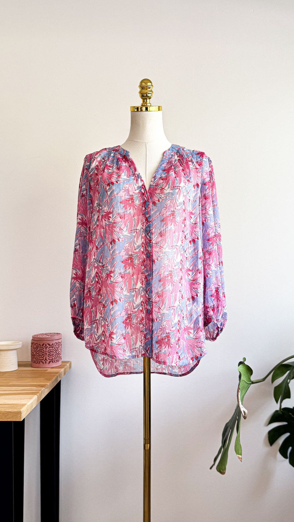 Blouse Grace & Mila rose fleurs L col volanté voile