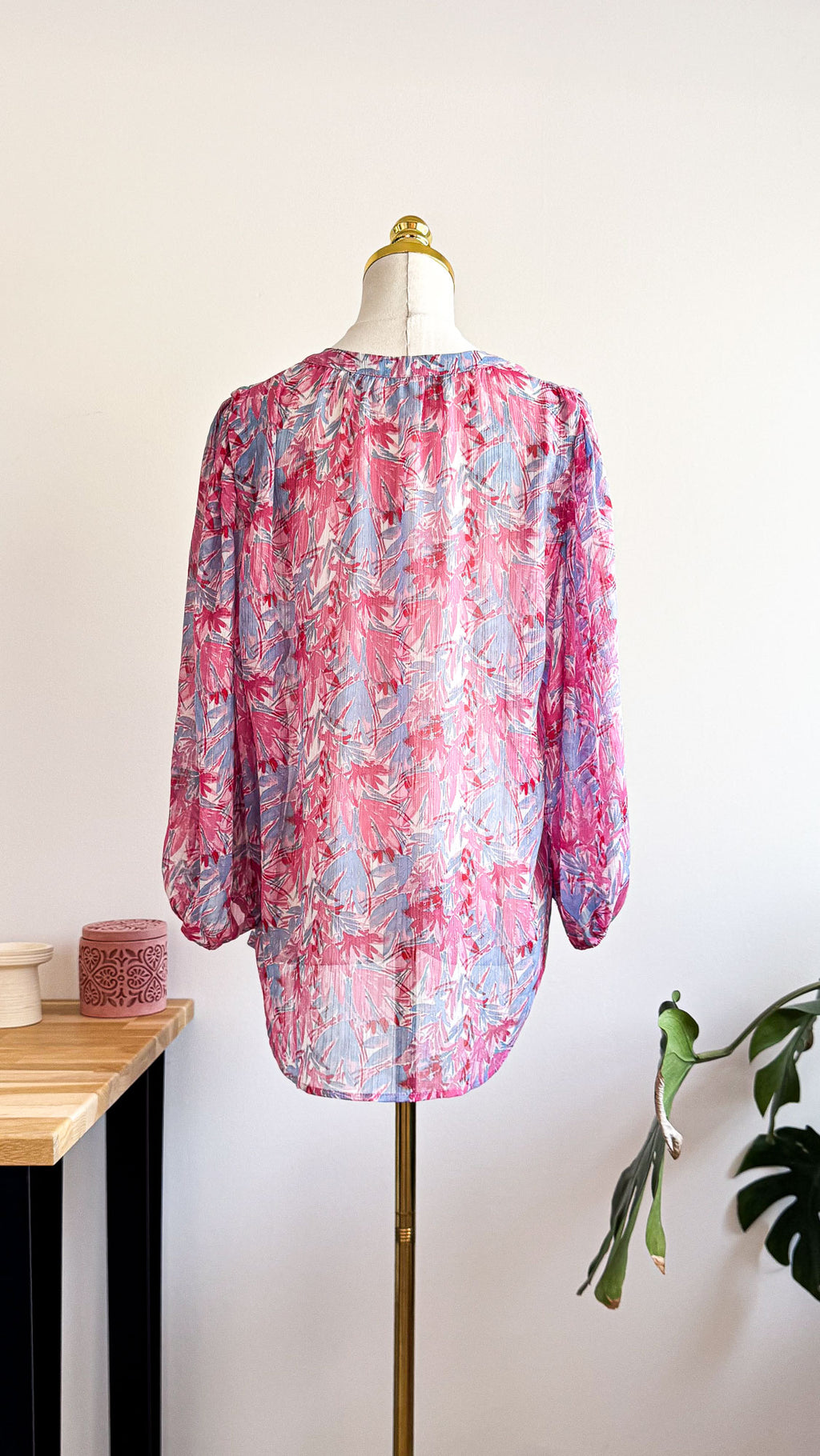 Blouse Grace & Mila rose fleurs L col volanté voile