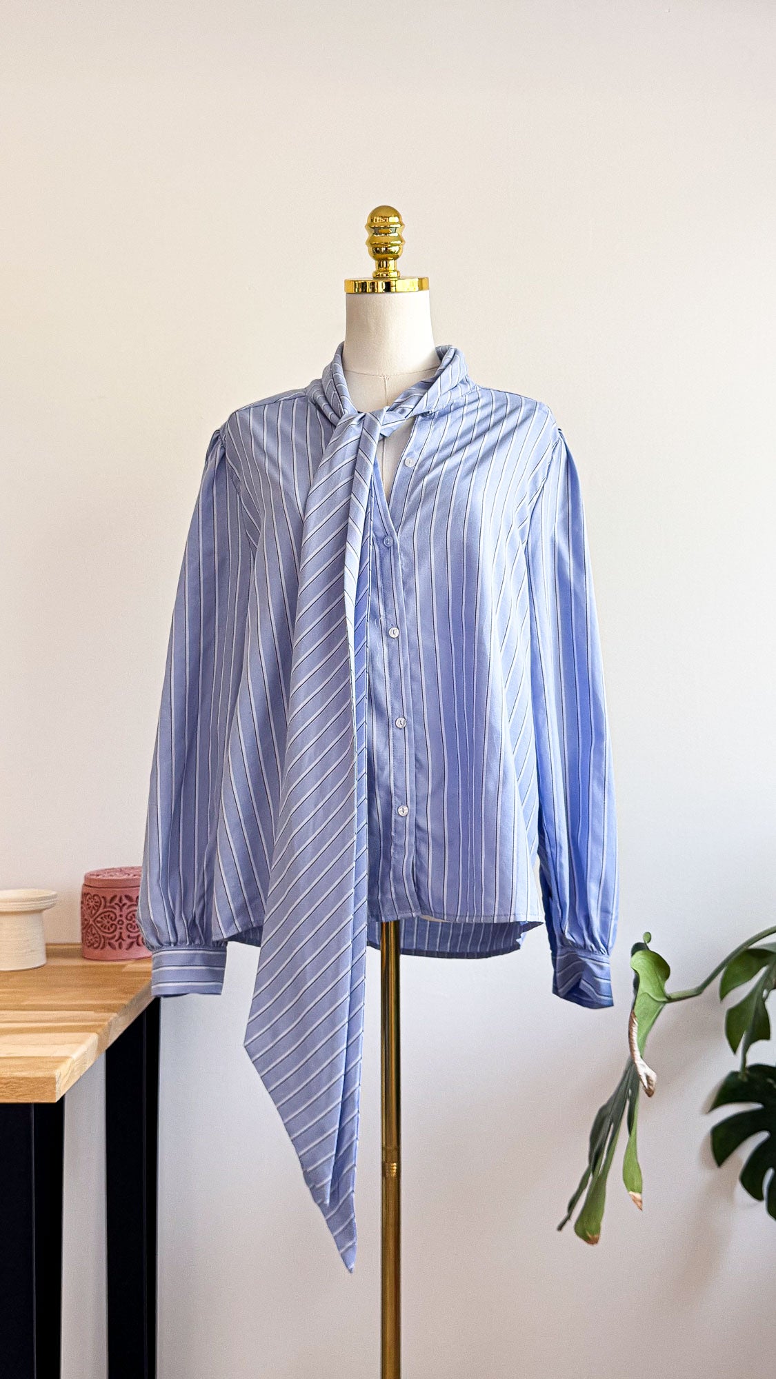 Chemise Pimkie rayée bleue L oversize neuve col lavallière